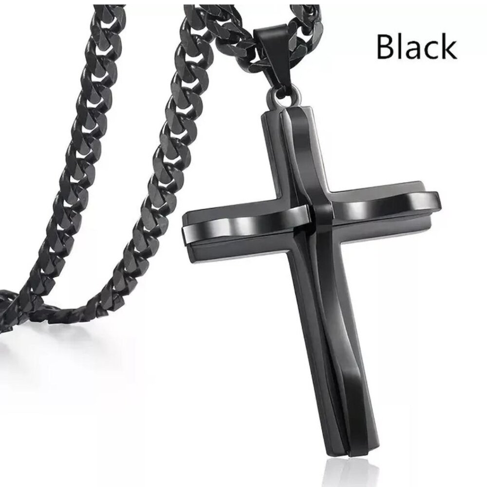Retro Fashion Cross Pendant Necklace Punk Style Men's Cross Pendant Necklace